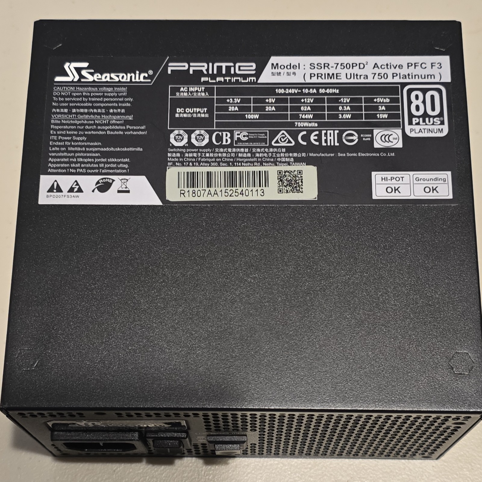 SeaSonic PRIME Platinum 750W ATX Modular Power Supply SSR-750PD2 80 PLUS Black