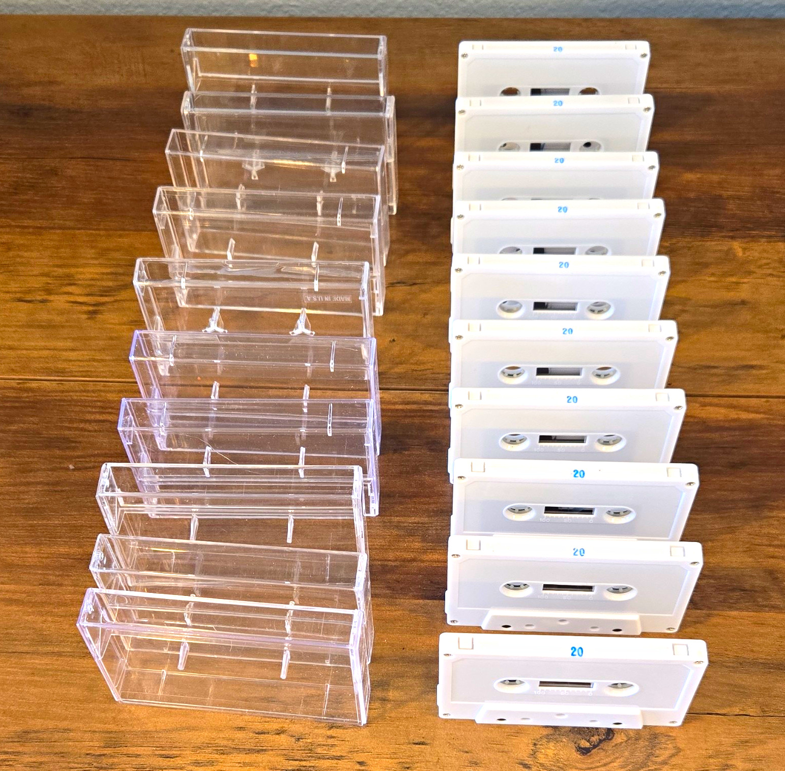 Lot of 10 White Blank Audio Cassette Tapes w/ Clear Standard Jewel Cases 20 Min.