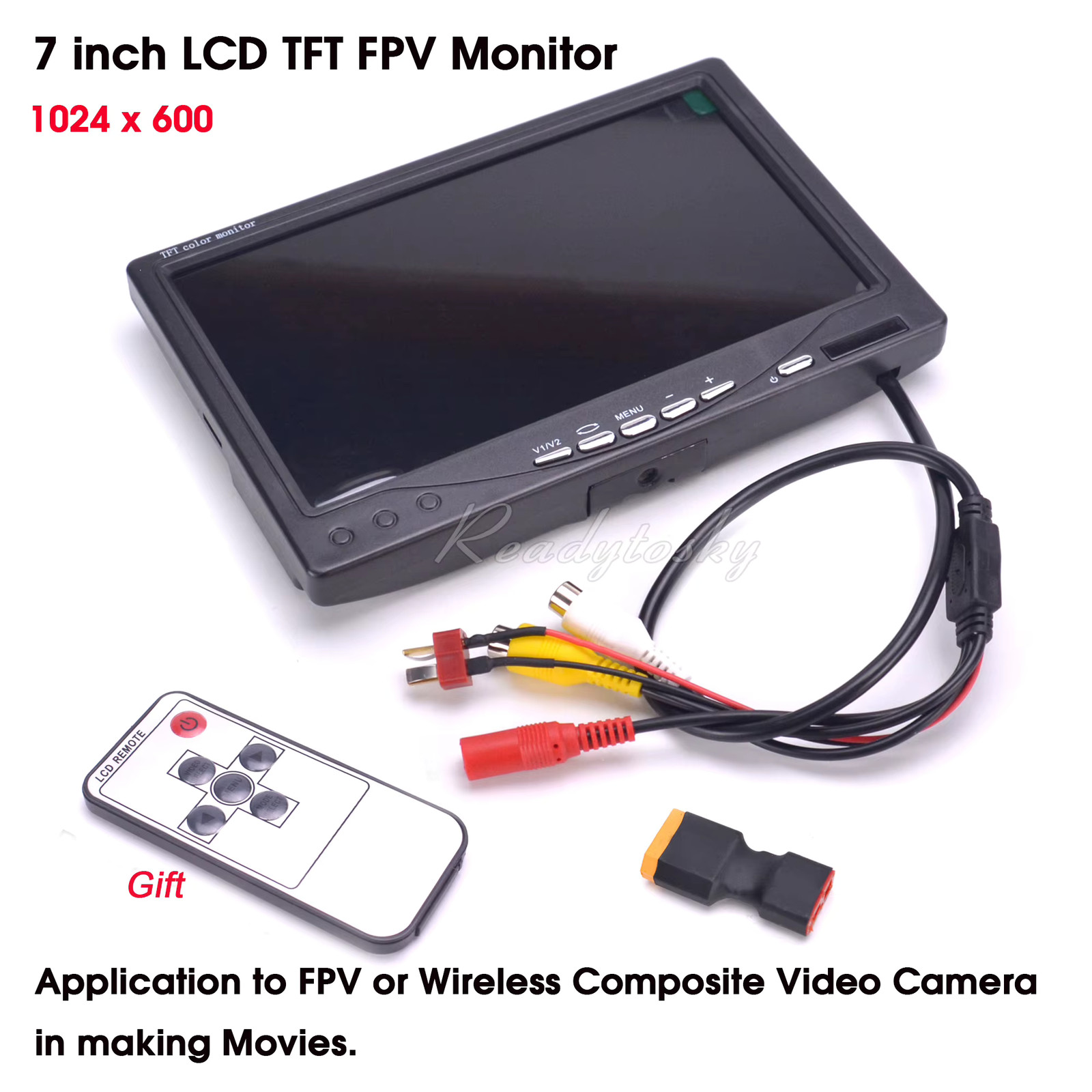7 Inch FPV Monitor 1024x600 Color LCD Video Screen for RC Multicopter