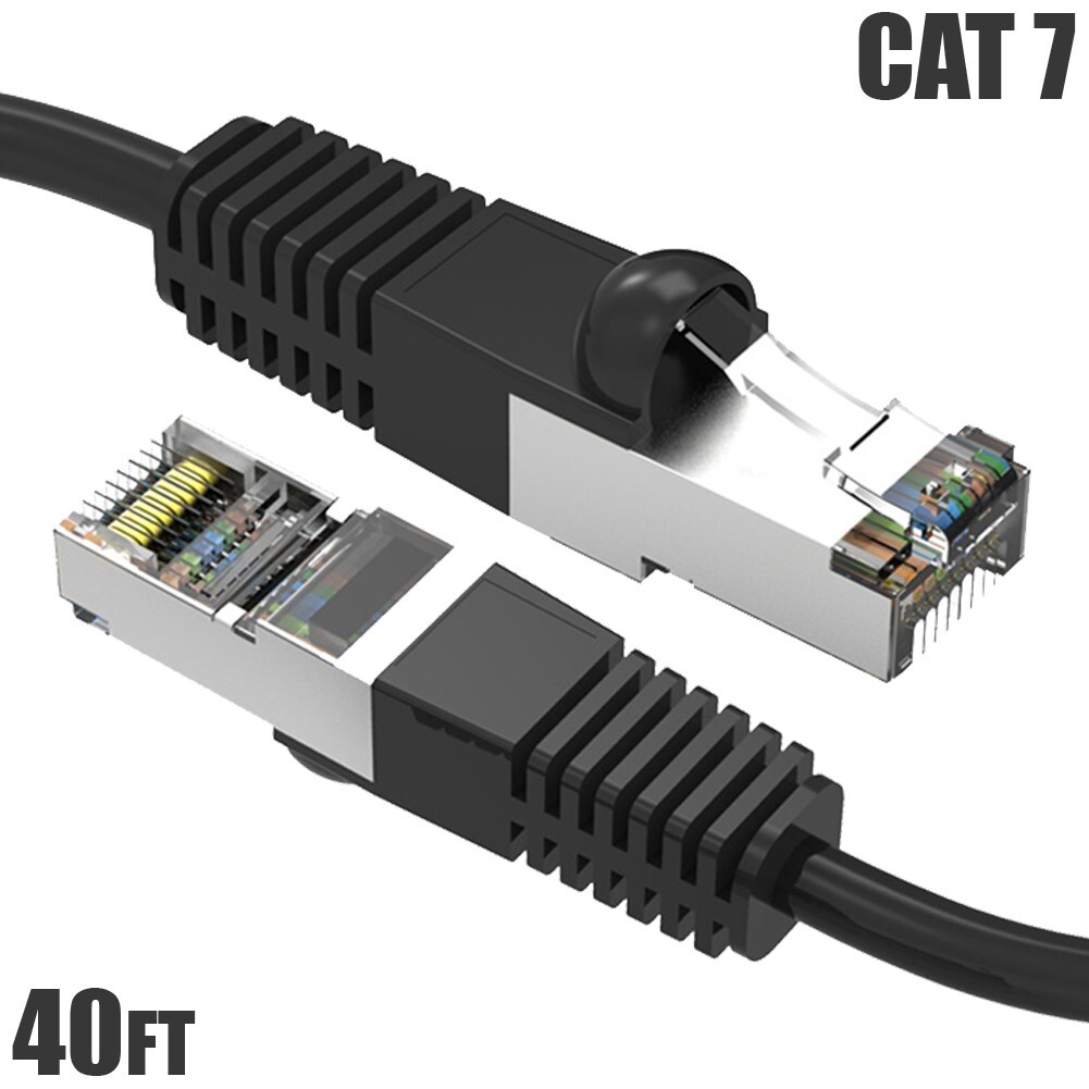 40FT Cat7 RJ45 Network Ethernet SSTP Patch Cable Shielded Copper 600MHz Black