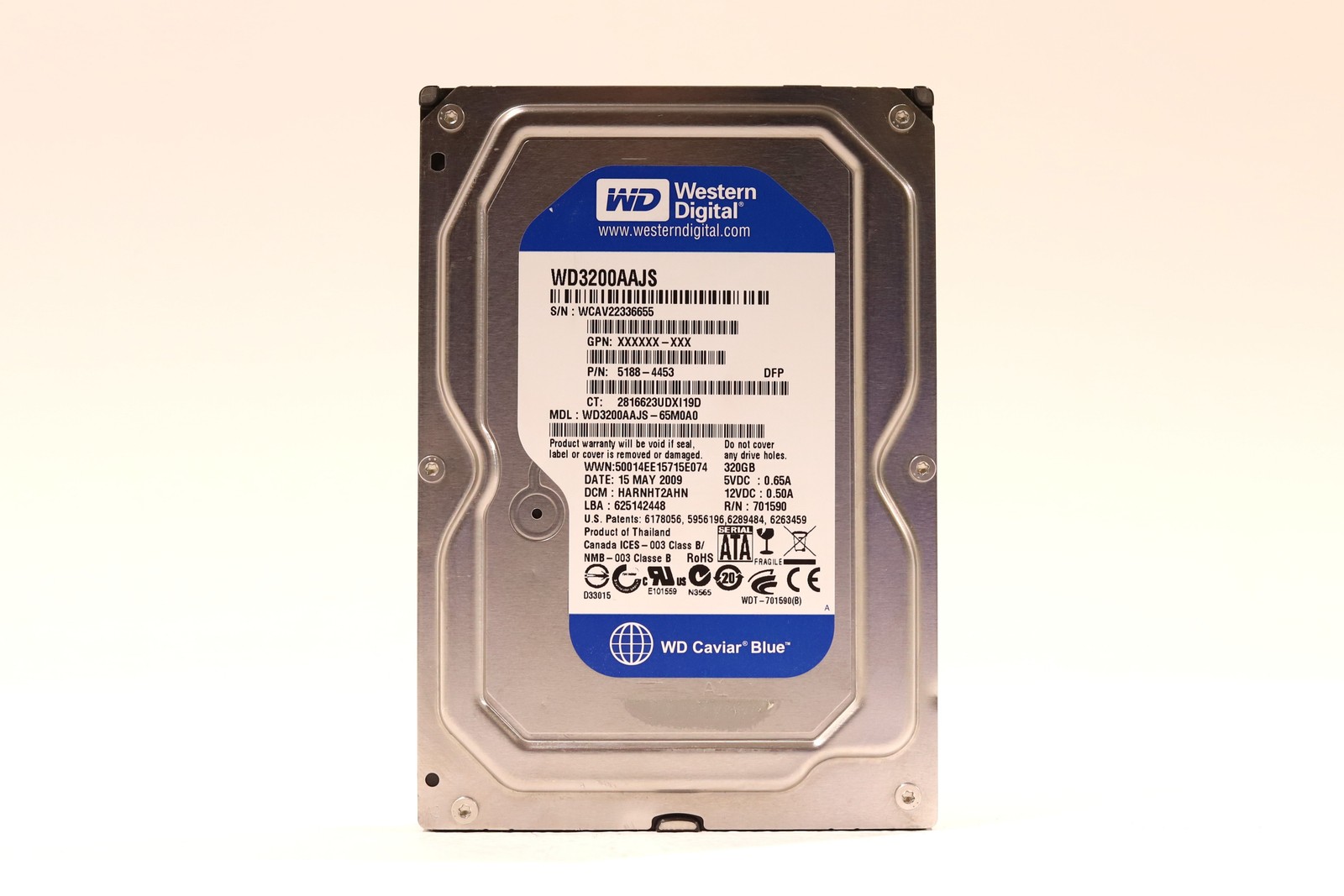 WD WD3200AAJS-65M0A0 320GB 3.5" 3Gb/s 7.2K RPM SATA Hard Drive P/N: 5188-4453