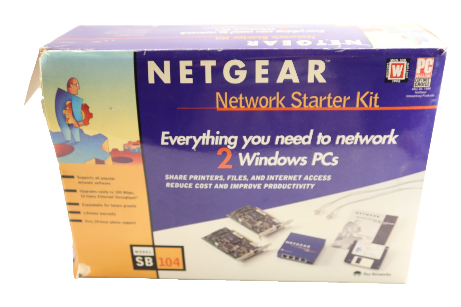 Netgear Network Starter Kit SB104 4 Port Hub 2 Network Cards Software Complete