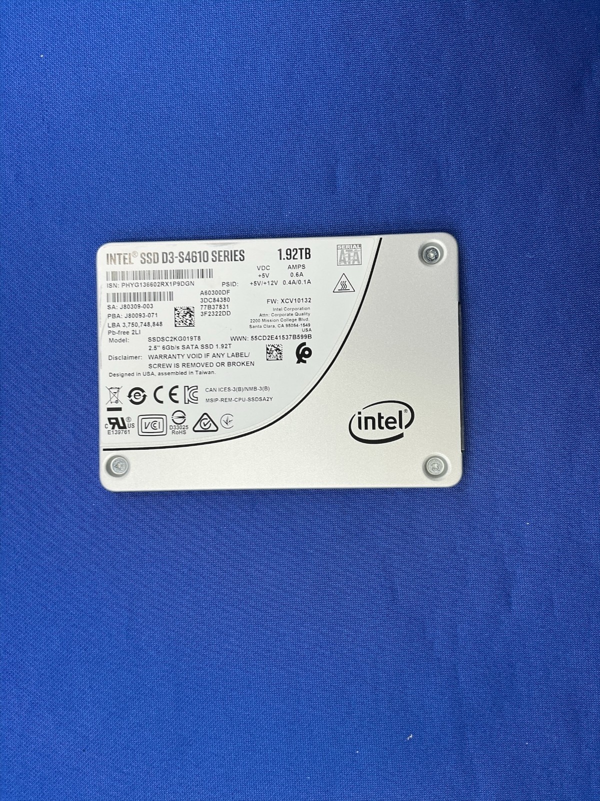 SSDSC2KG019T8 Intel D3-S4610 1.92TB SATA 2.5" 6G SSD