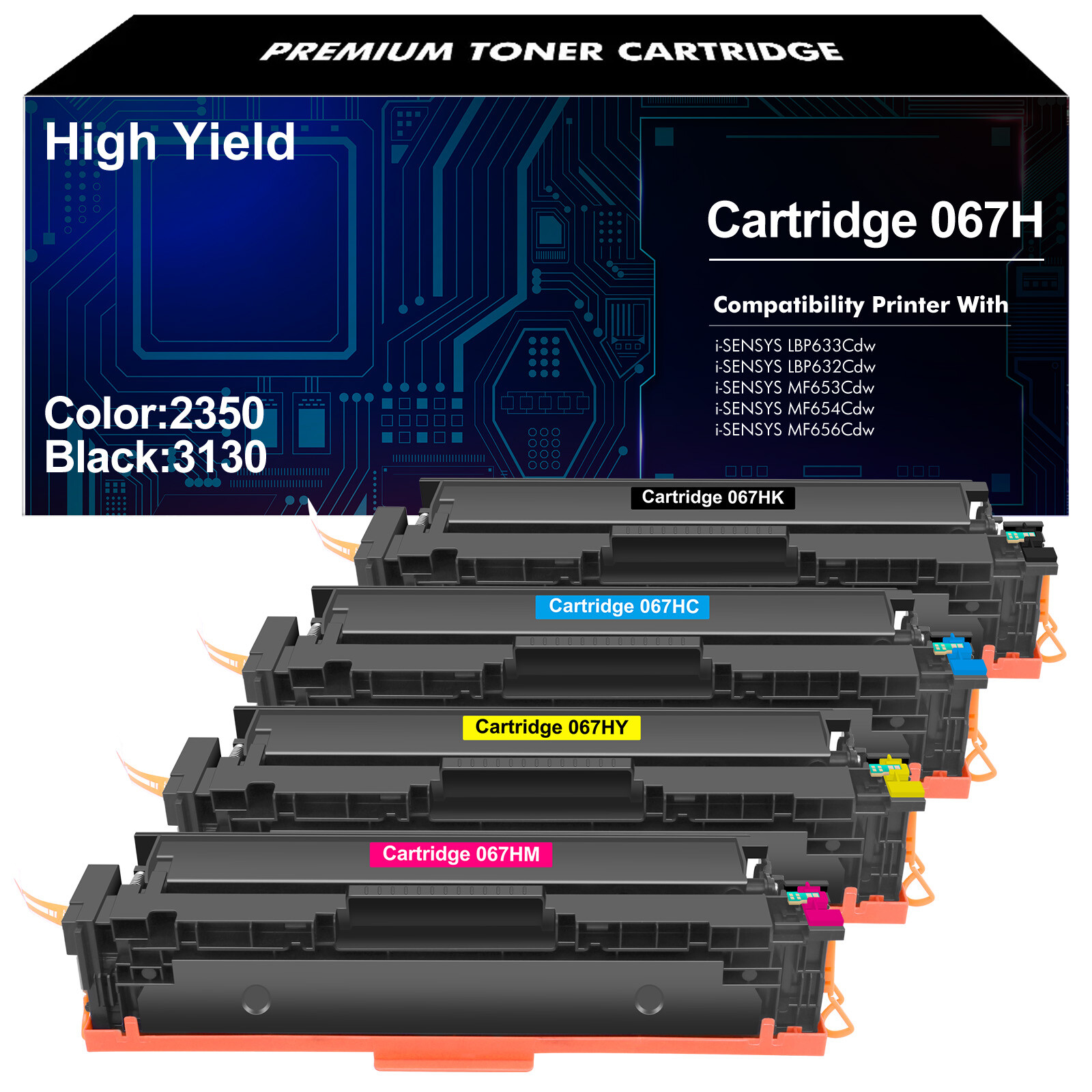 4 Packs 067H 067 Toner Cartridge for Canon Color imageCLASS MF656Cdw LBP633Cdw