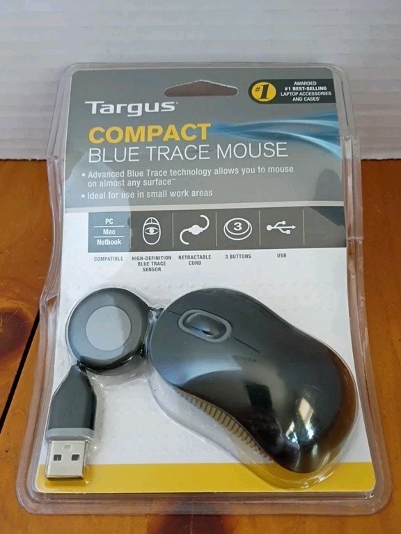 Targus Compact Blue Trace Retractable USB Wired Mouse AMU75US PC MAC NEW