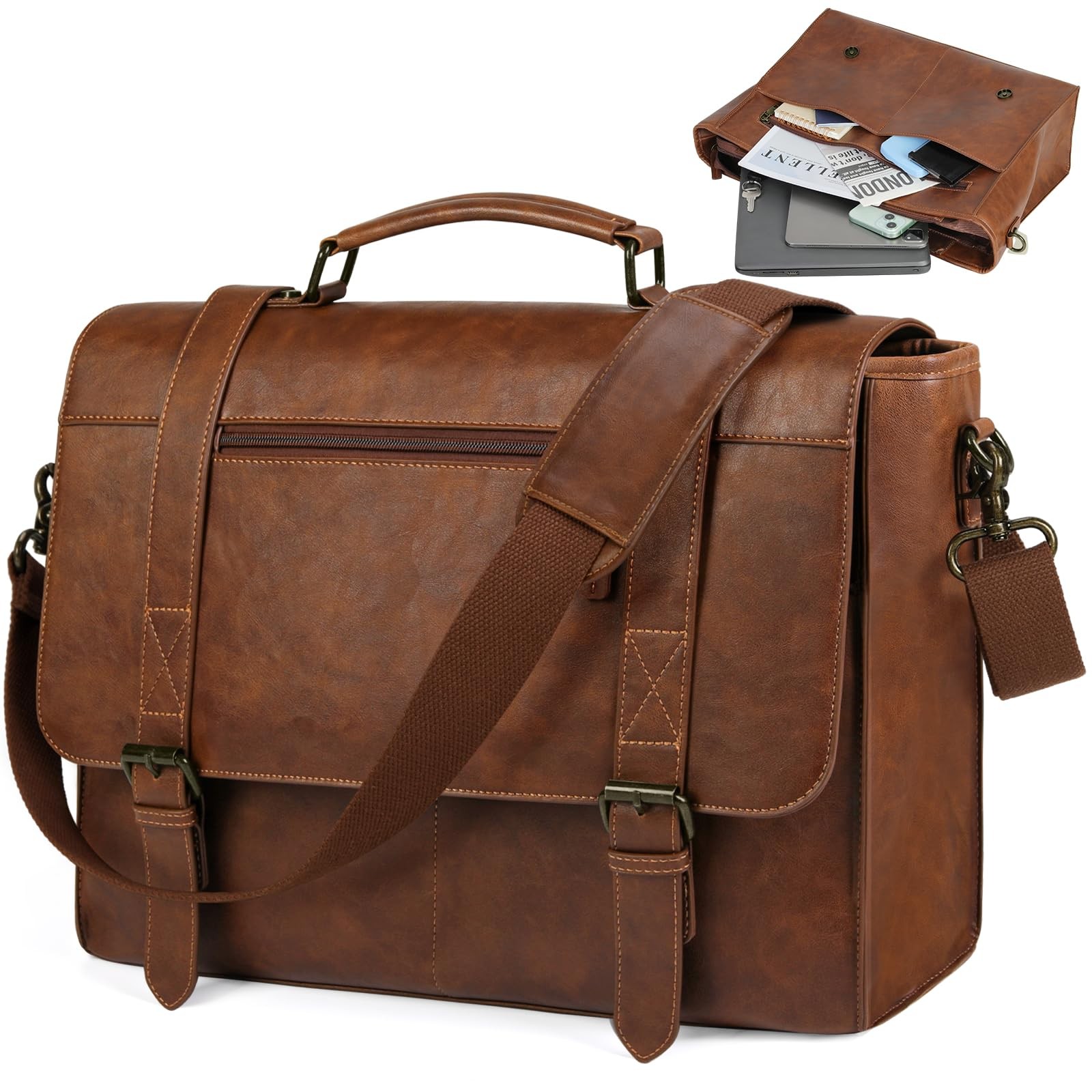Vintage Leather Briefcase Waterproof Laptop Bag Large Satchel Shoulder Bag