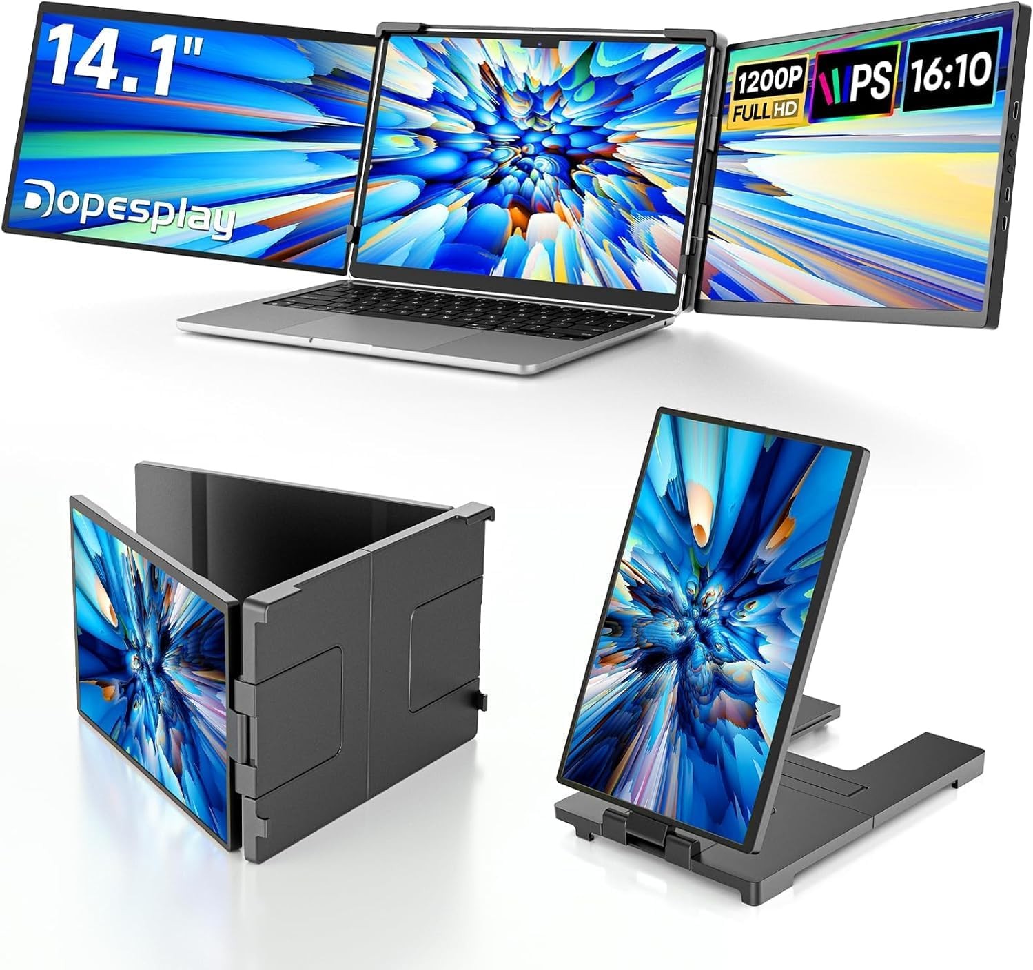 Used | 14.1" Triple Portable Monitor FHD IPS 1200P Screen Extender Fits 14"-17"