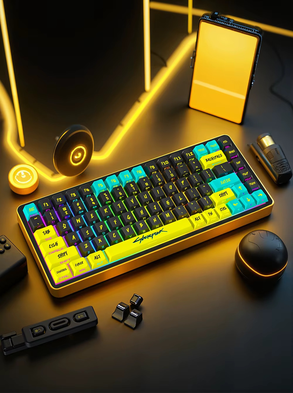 Cyberpunk Keycaps 129 Keys Cherry Profile PBT Side Engraved RGB Translucent MX
