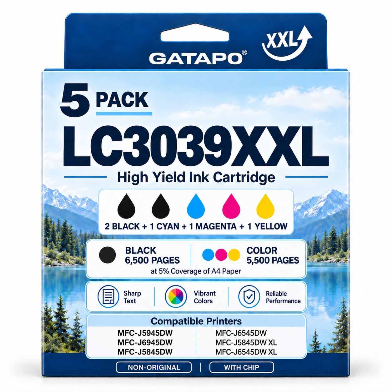 LC3039XXL Ink 5PK 2BK/C/M/Y With Chip for MFC-J6945DW MFC-J5845DW XL MFC-J6545DW