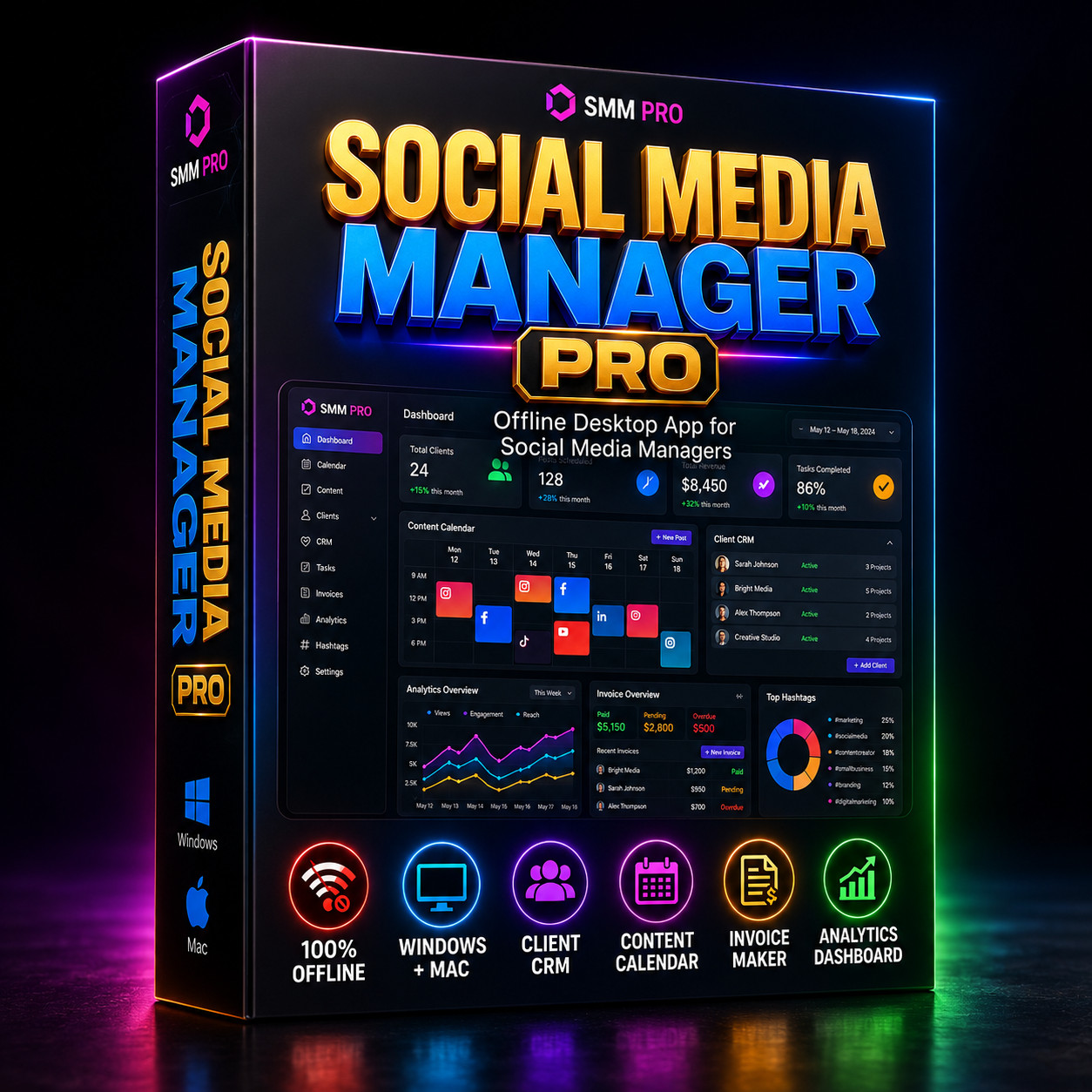 Social Media Manager Pro Software Content Calendar CRM Invoice App Windows Mac