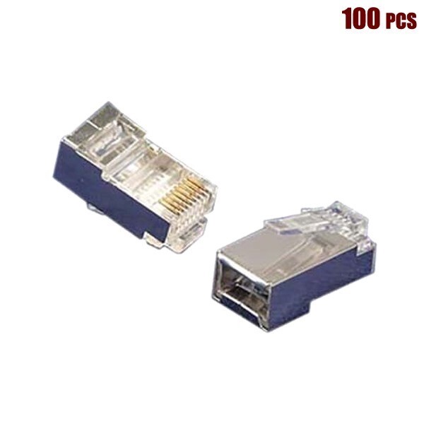100x CAT5E RJ45 Ethernet LAN Network Shielded Plug Connector Stranded Wire Gold