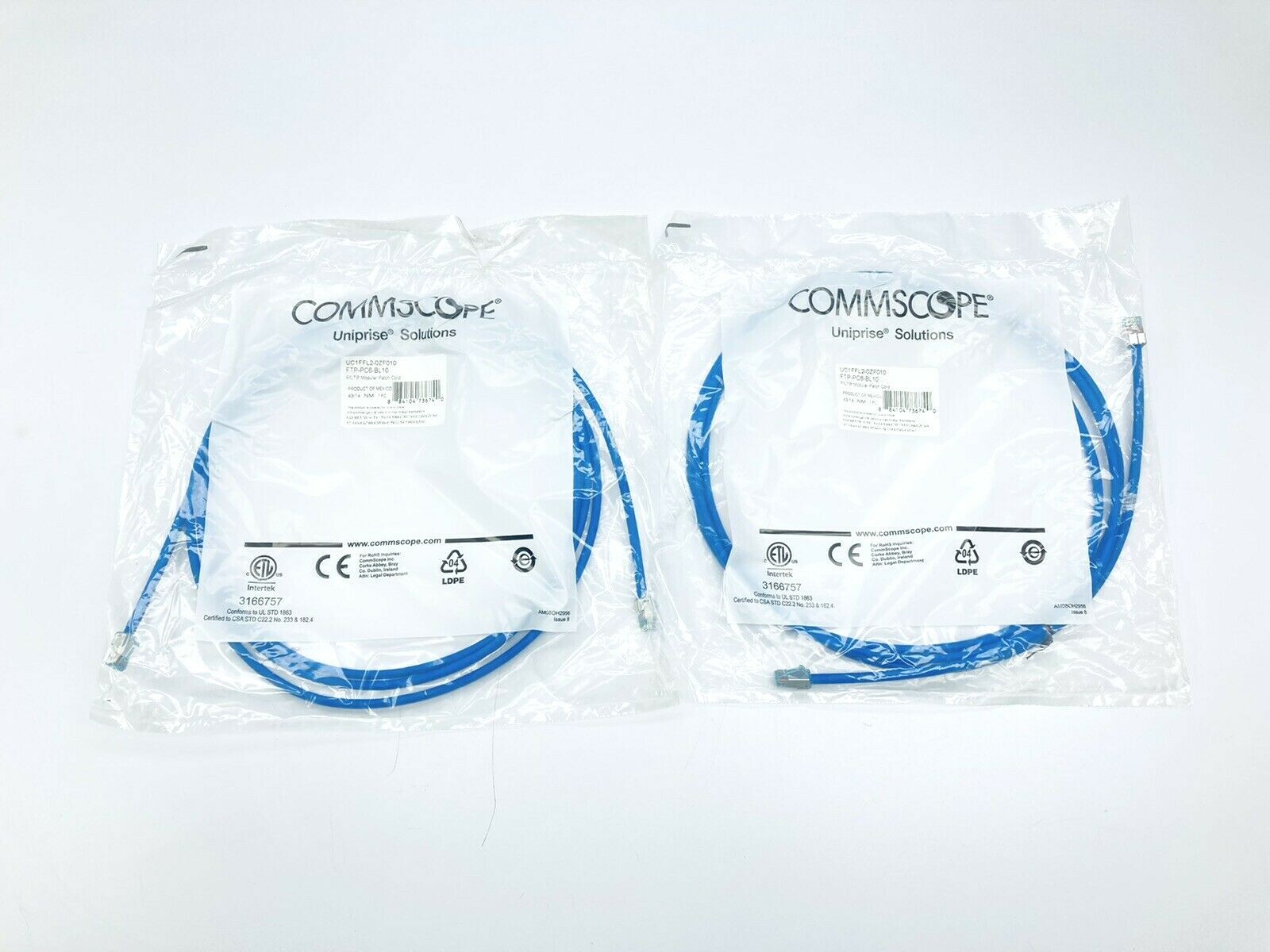 LOT OF 2 COMMSCOPE F/UTP MODULAR PATCH NETWORK CABLE 10'