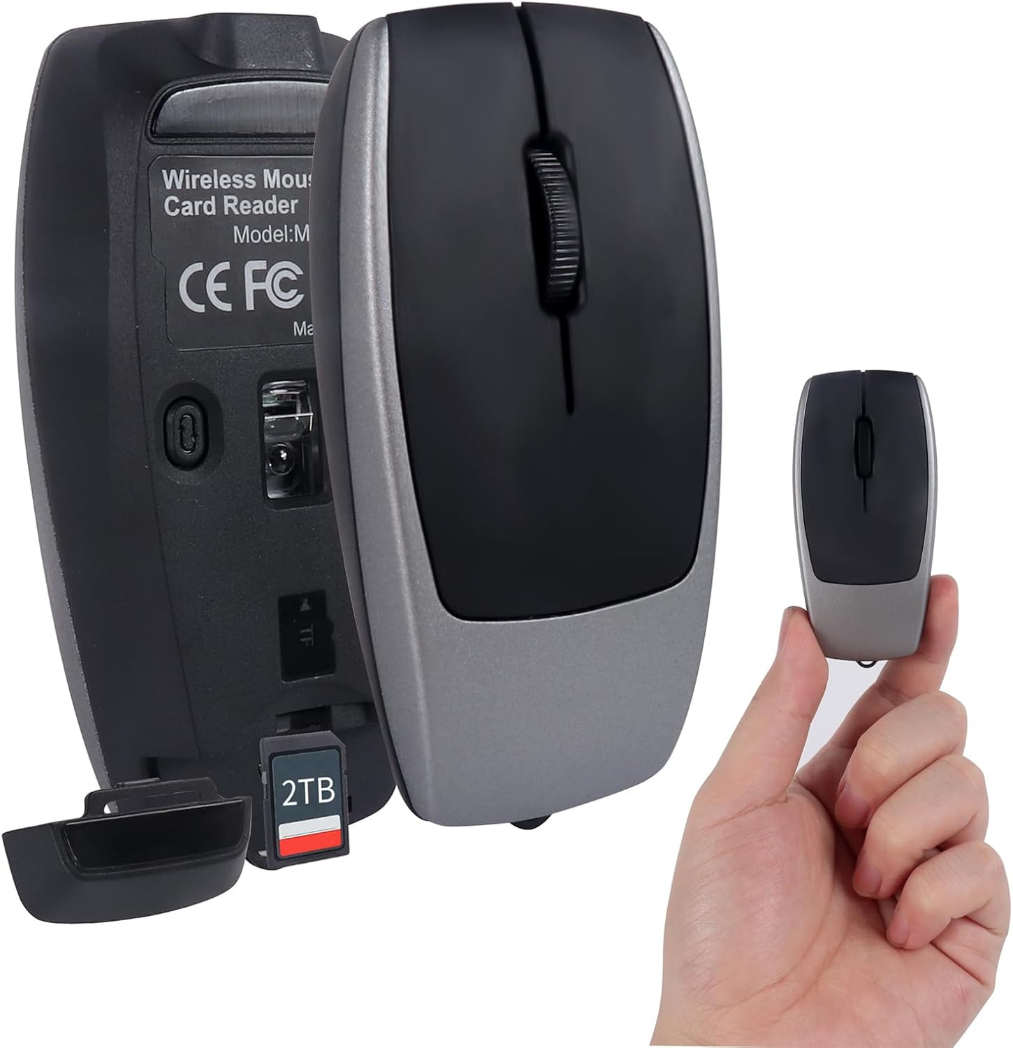 Mini Bluetooth Wireless Mouse with TF Card Reader, Rechargeable, Silent Click, P