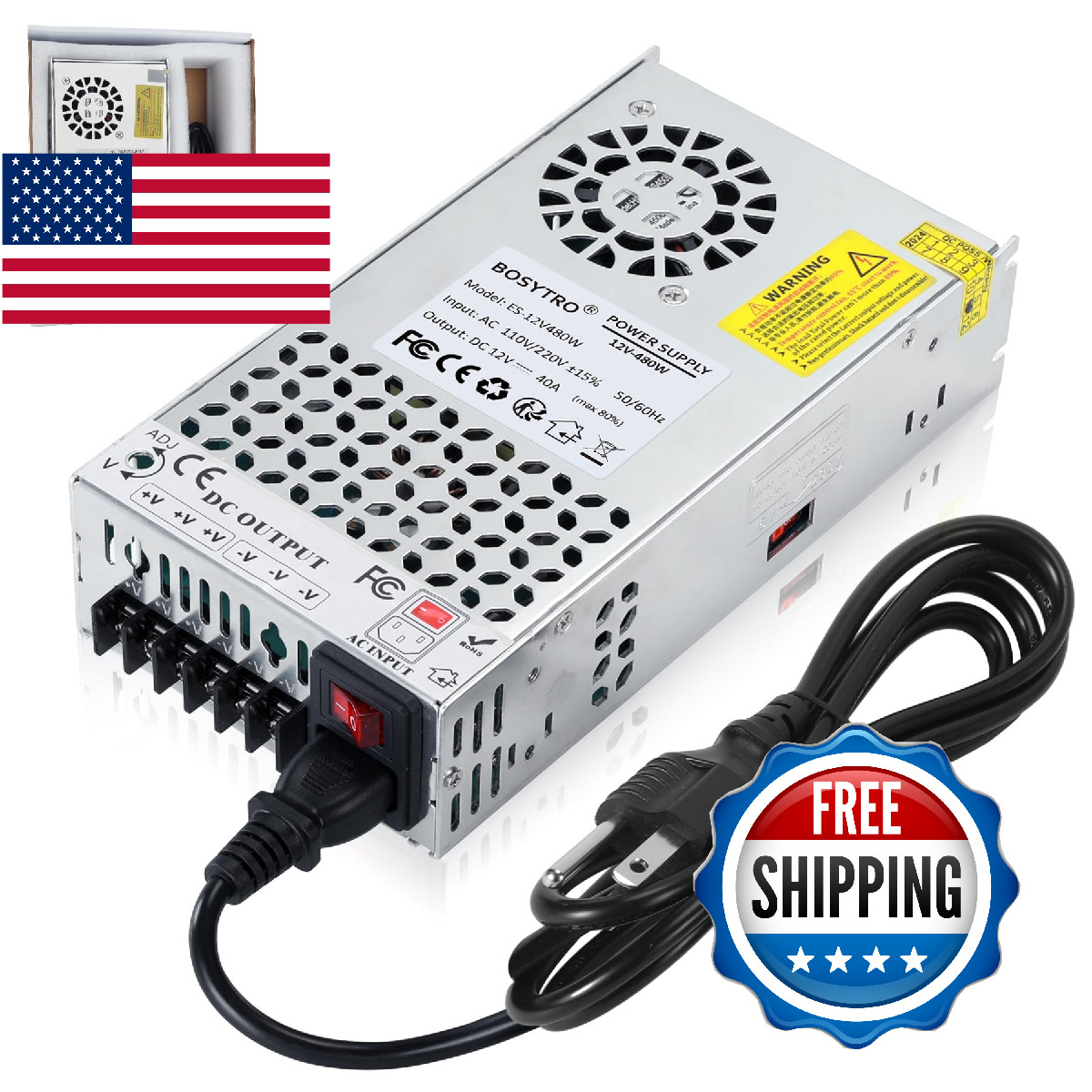 BOSYTRO 12V DC Power Supply 480W 40A AC to DC Converter Switching Power Supply f