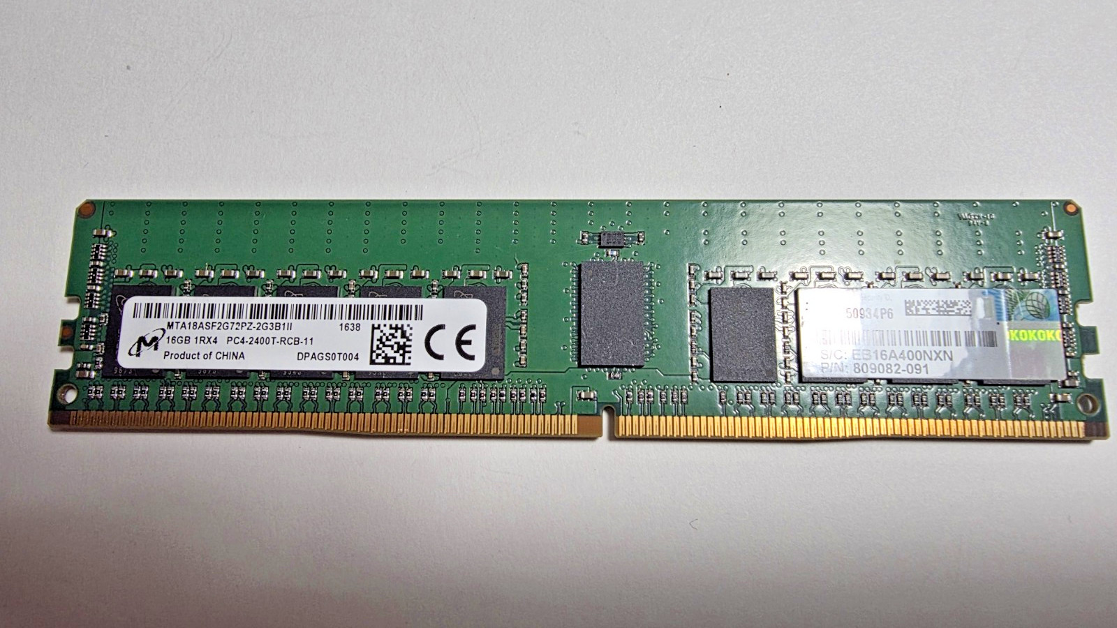 MICRON HP 16GB MTA18ASF2G72PZ-2G3B1II 1RX4 PC4-2400T-RCB-11 809082-091