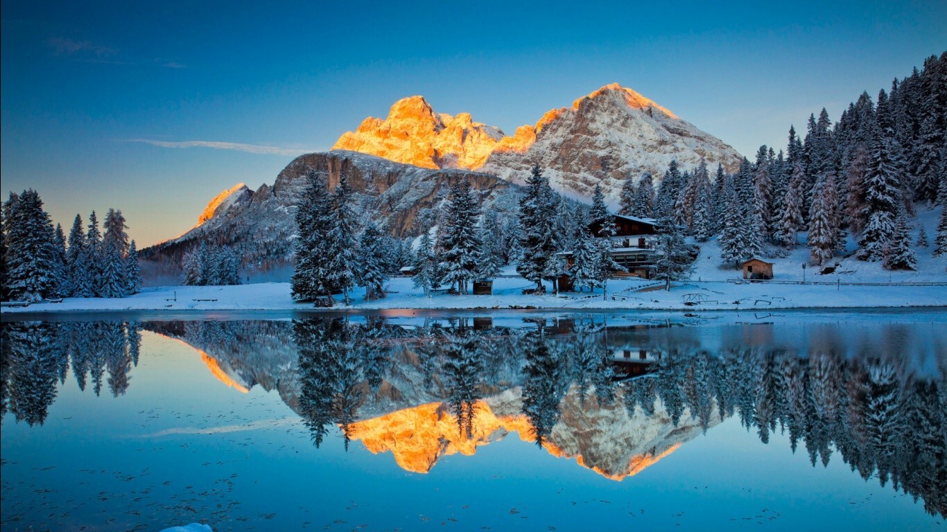 Landscape mountains lake reflection winter snow cold Custom Gaming Mat Desk