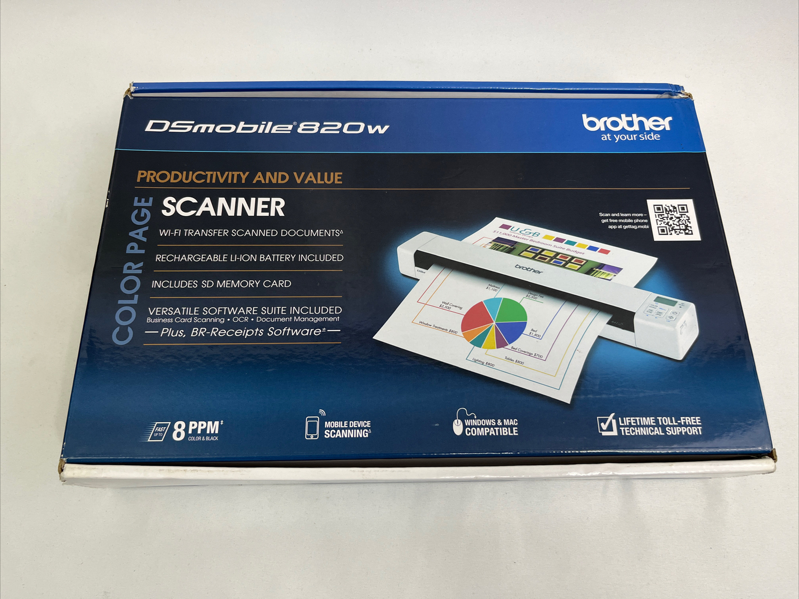 Brother DSmobile DS-820W Portable Sheet Scanner with Wireless, White Wi-Fi