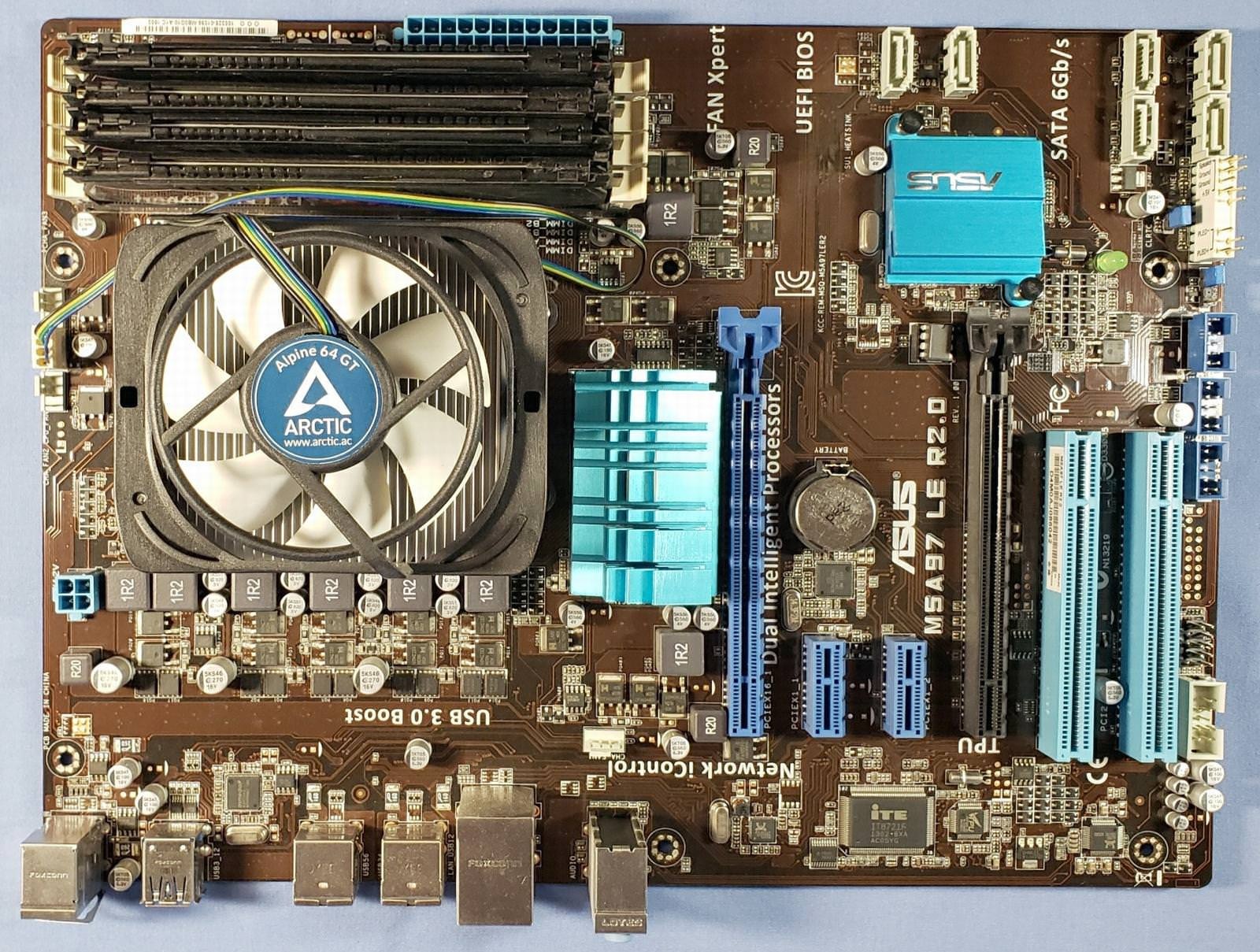 ASUS M5A97 LE R2.0, AMD FX-6300 6-core 3.5GHz, 4x4GB DDR3, video and SCSI cards