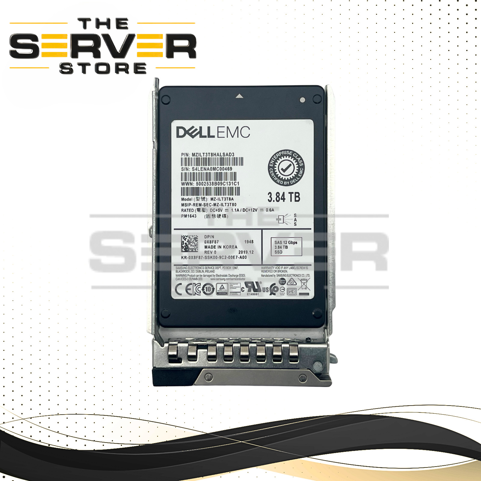 (NOB) Dell EMC 3.84TB SAS 12G RI 2.5" SSD Samsung PM1643 (w/ DXD9H) 0X8F87 X8F87