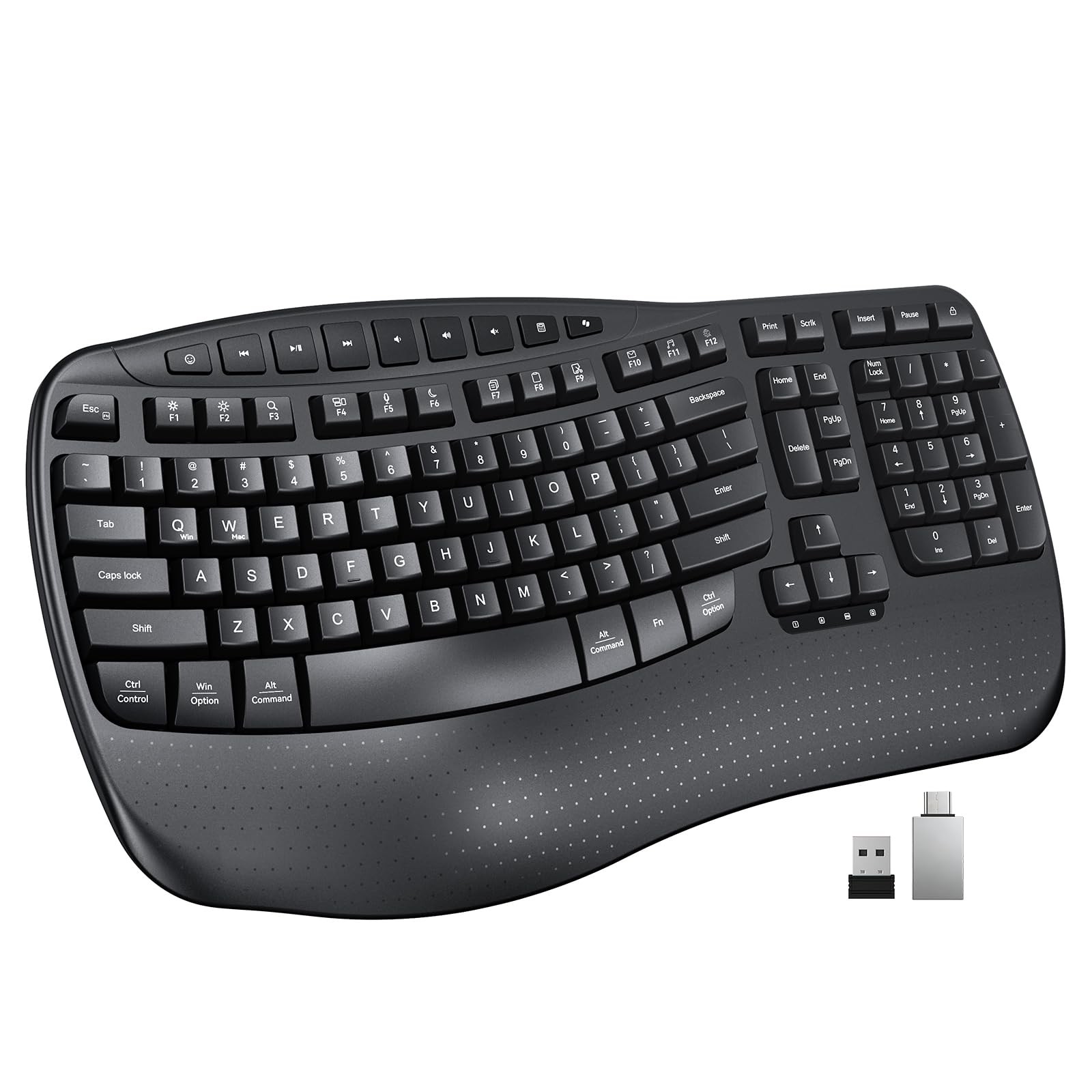 MEETION Ergonomic Wave Wireless Keyboard, Natural Typing Design, Black