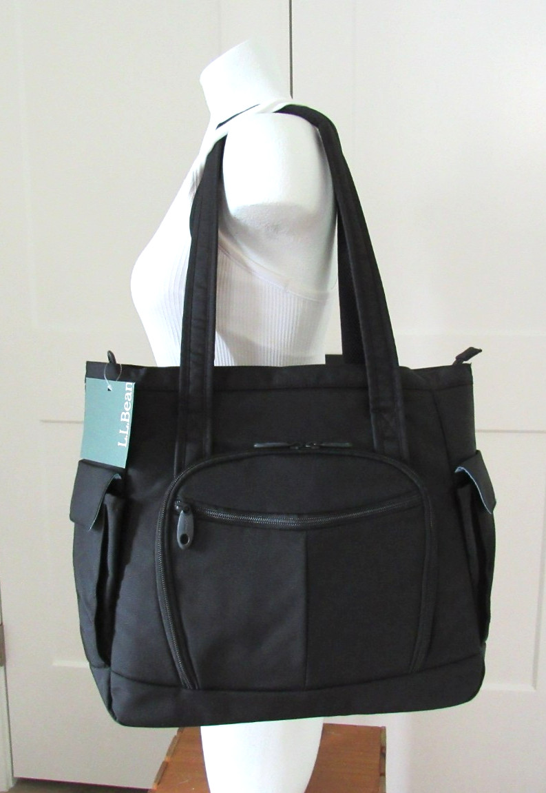 NWT L.L. Bean Large Black Computer  Shoulder Tote Bag Multiple Pockets #275366
