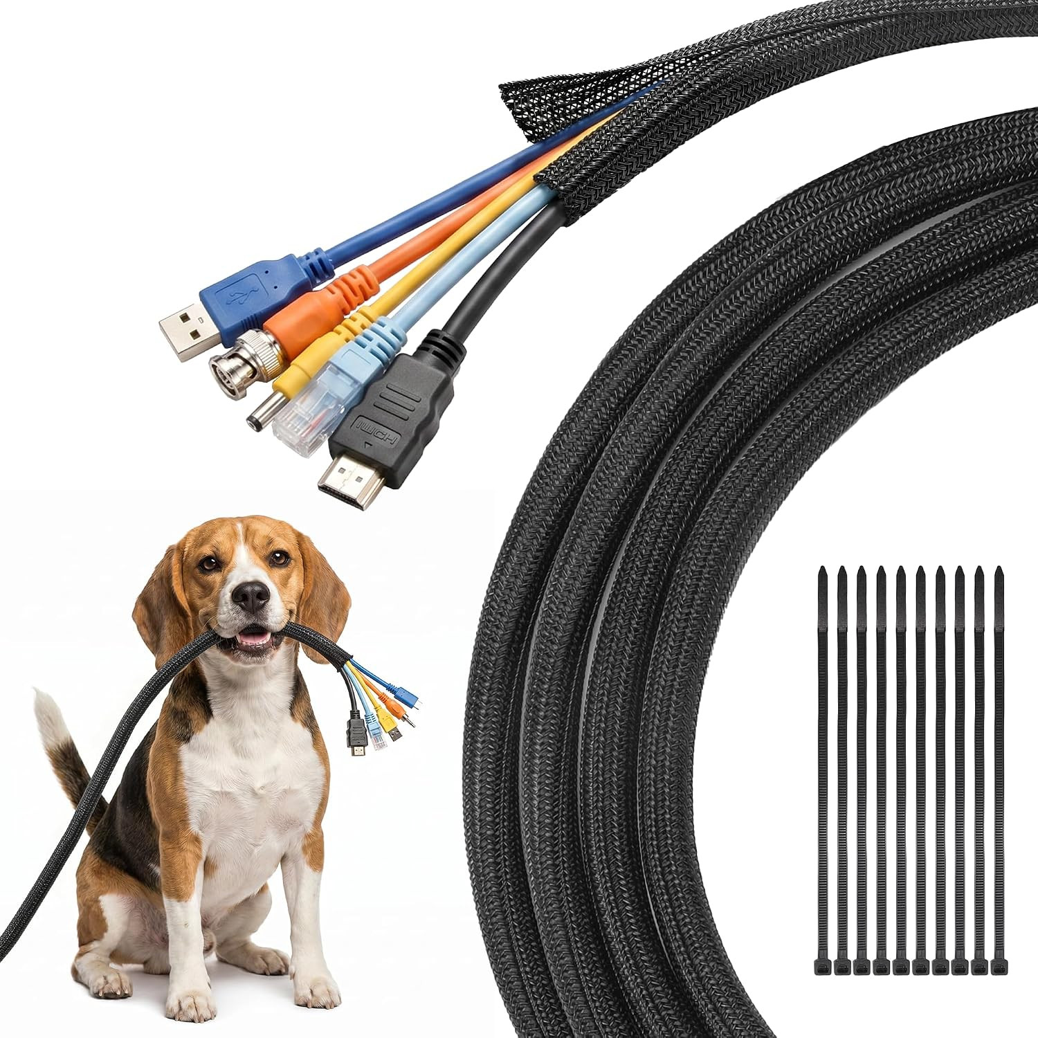Delamu 10Ft - 1/2 Inch Cable Sleeve Cord Protector from Pets No Chew, Split-Brai