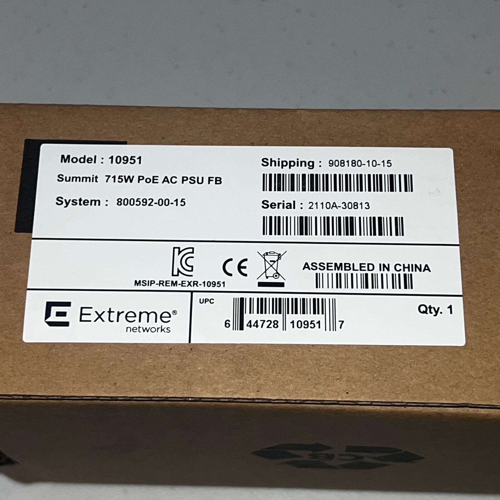 10951 EXTREME NETWORKS X460-G2 Series 715W PoE FB AC Power Supply