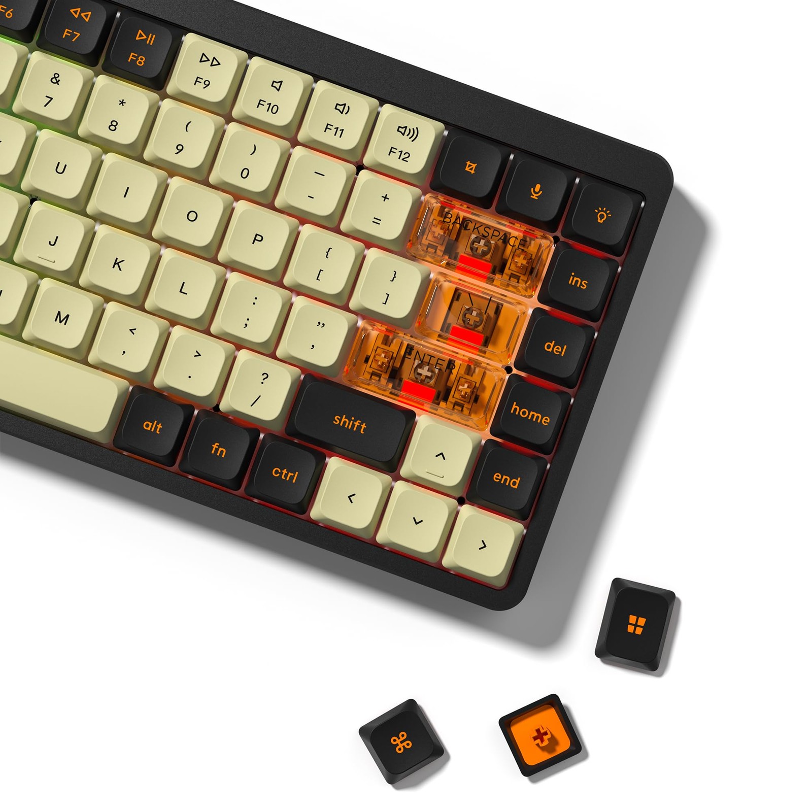 Low Profile Double Shot PBT Keycaps Beige Black Orange Custom for MX Switches