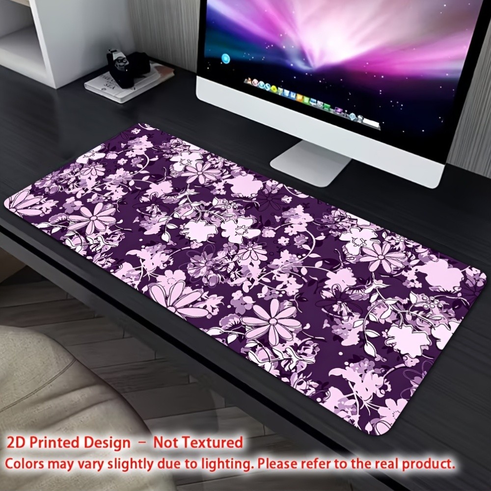 Printed Design – Not Textured Purple Floral Desk Mat Gaming Mouse Pad 1pc - No