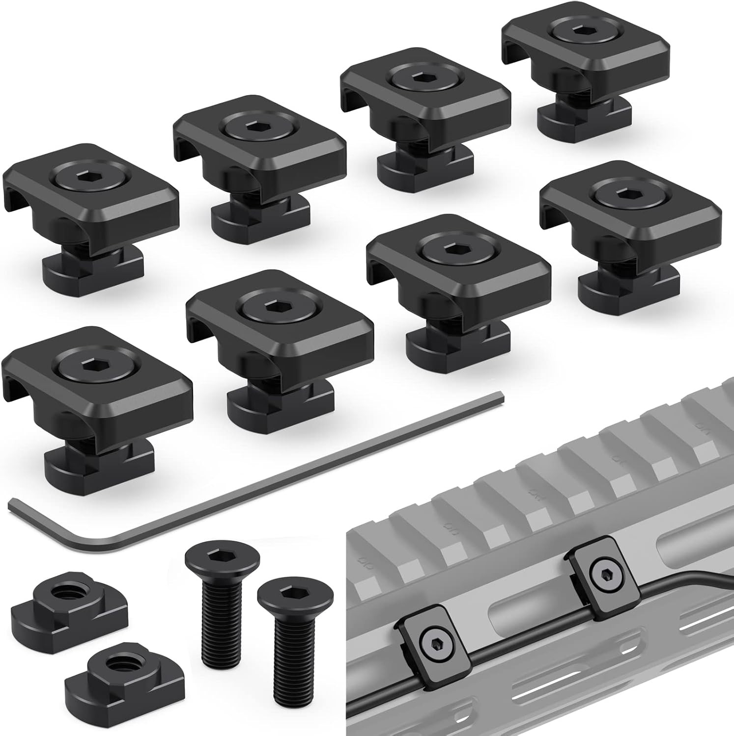M-LOK Cable Guides for Flashlight Laser Wire Management Clips - 8 Pack Black