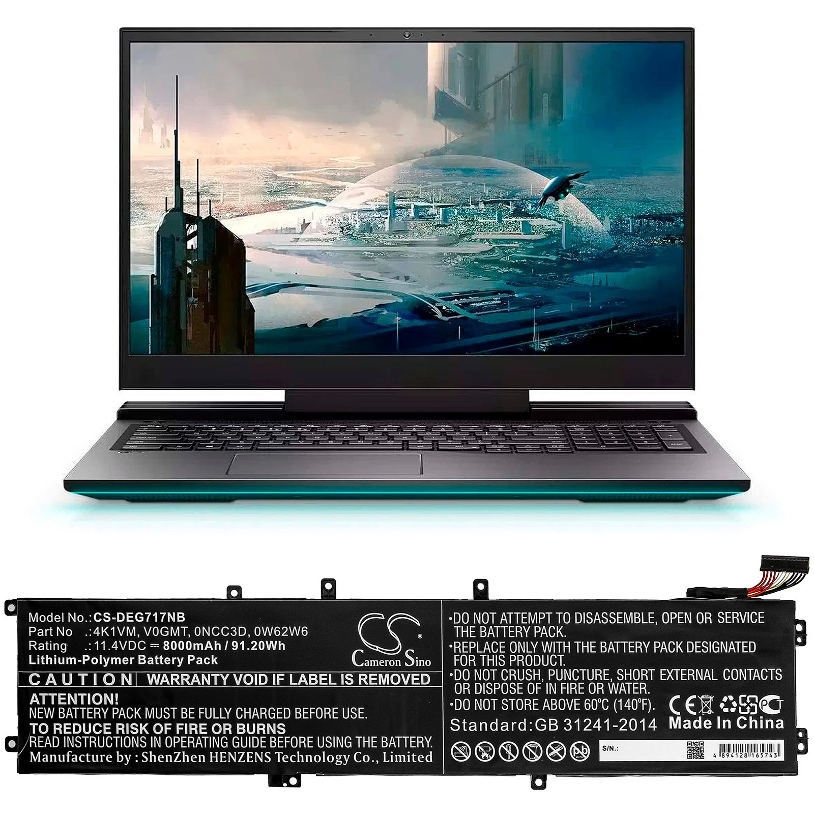 Cameron Sino Replacement Battery 8000mAh For Dell G7 17 7700