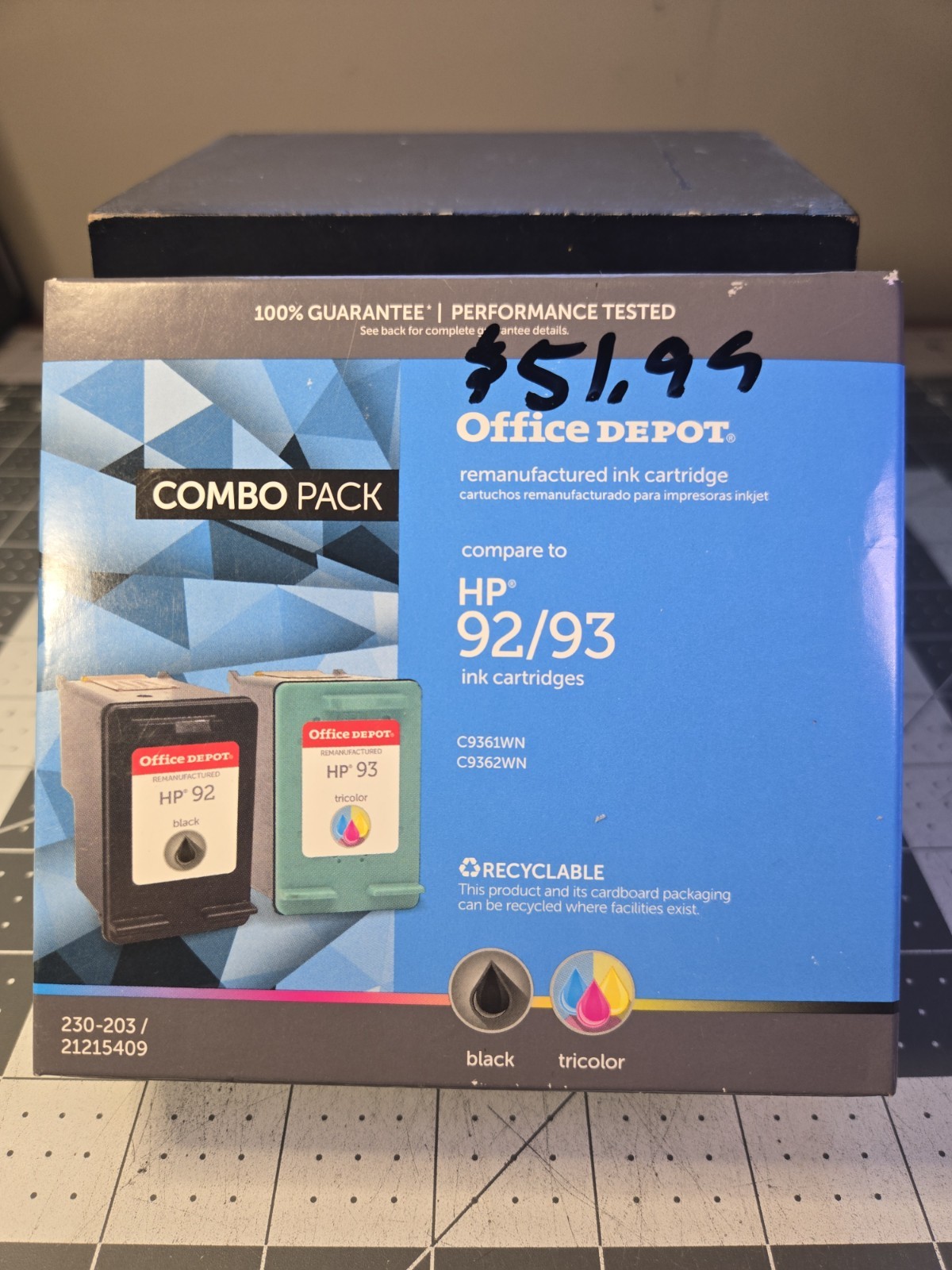 Office Depot Compatible Combo Pack for HP 92 Black & 93 Tricolor Ink Cartridges