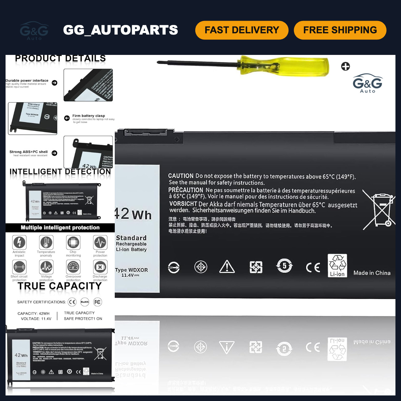 High-Capacity Laptop Battery for Dell Inspiron 15/17 Series - Compatible Replace