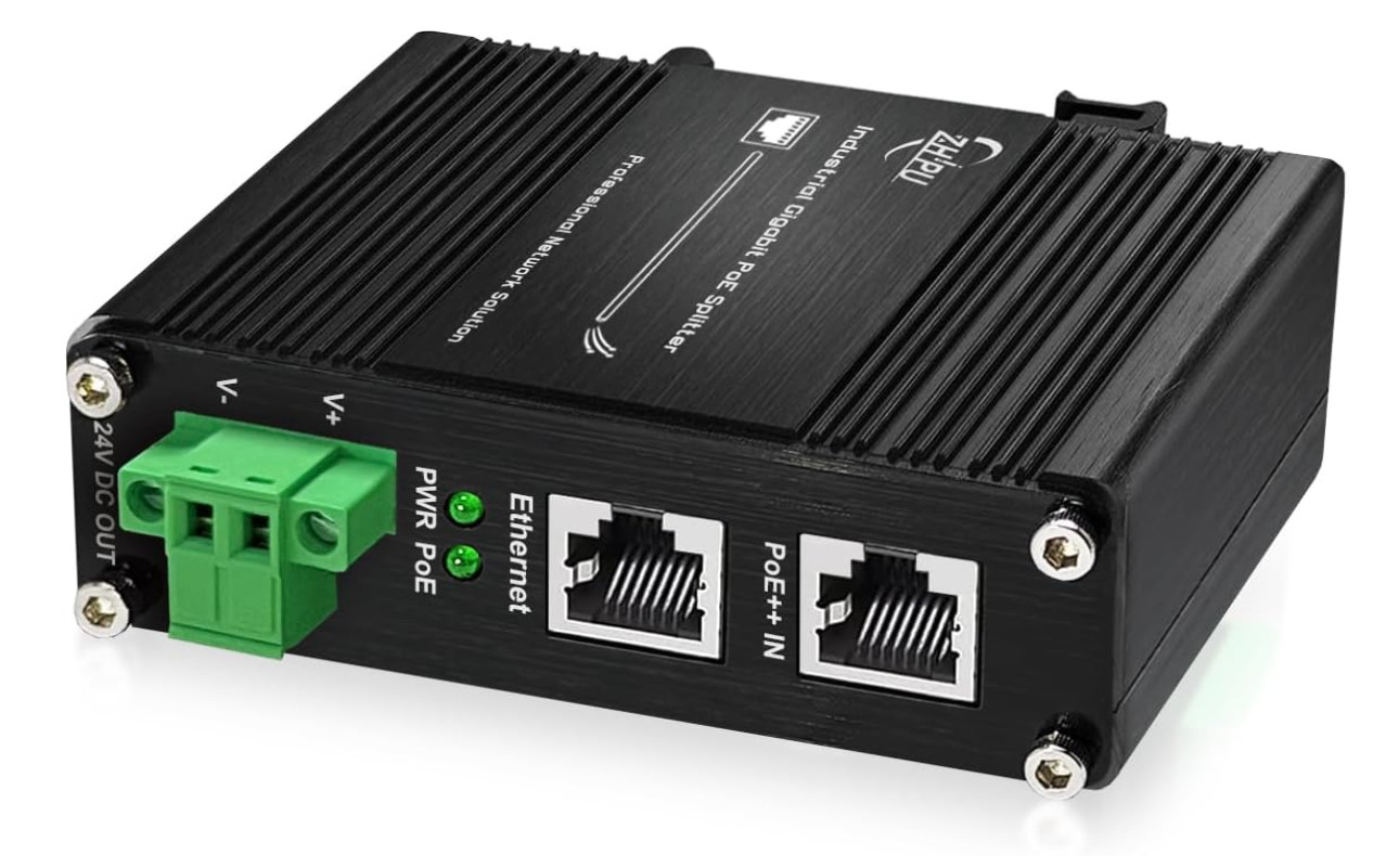 Industrial Hardened Gigabit PoE+ Splitter PoE IEEE802.3 at 95W Input 24V DC