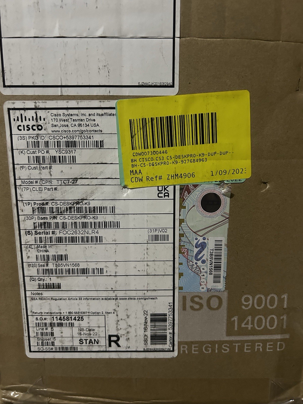 Cisco New CS-DESKPRO-K9 WebEx Desk Pro Collab Device TTC7-27 Smartnet Eligible