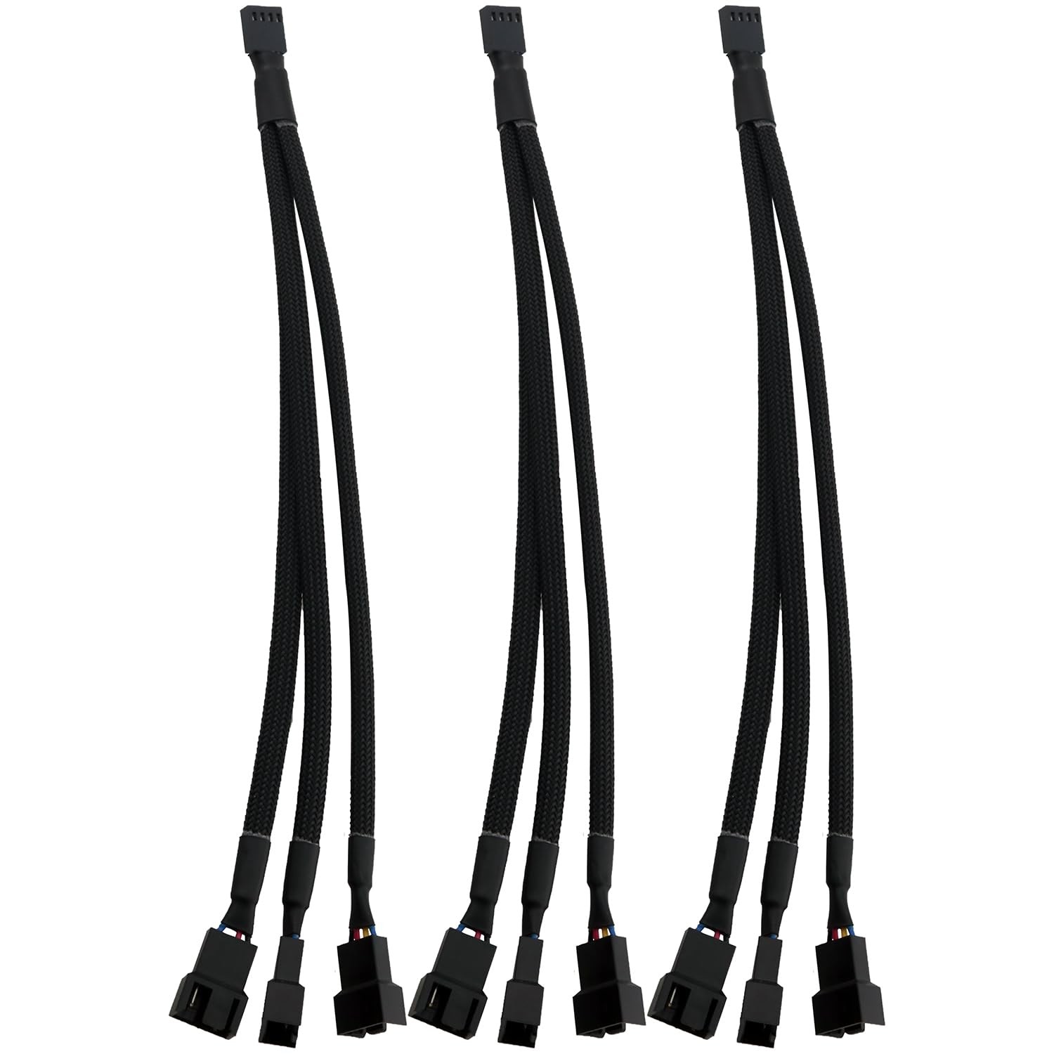 3PCS Black PC PWM 4 Pin Computer Cooling Fan Interface 1 in 3 Extension Cable...