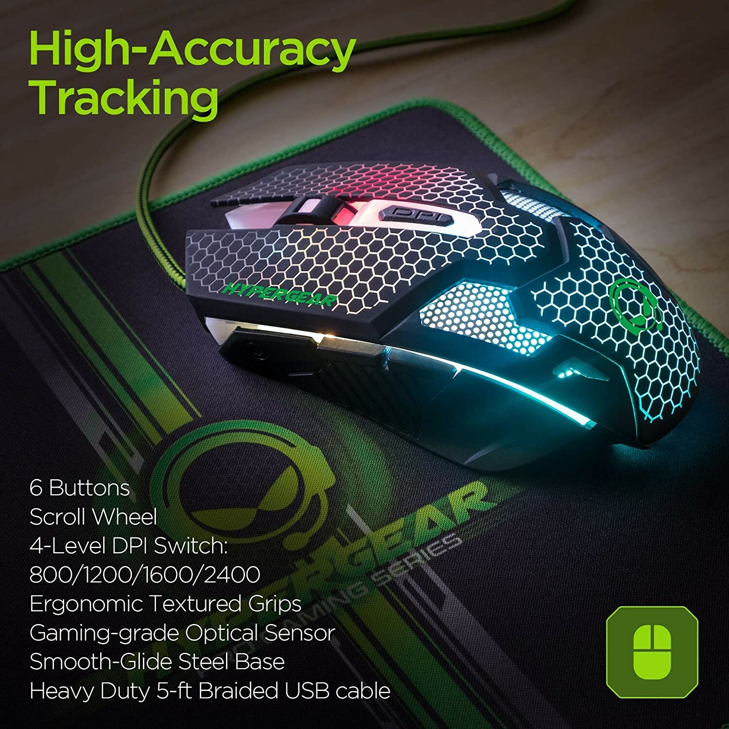 HyperGear 4-in-1 Gaming Kit [Full-Sized RGB Backlit Keyboard, Ergonomic 6-Button