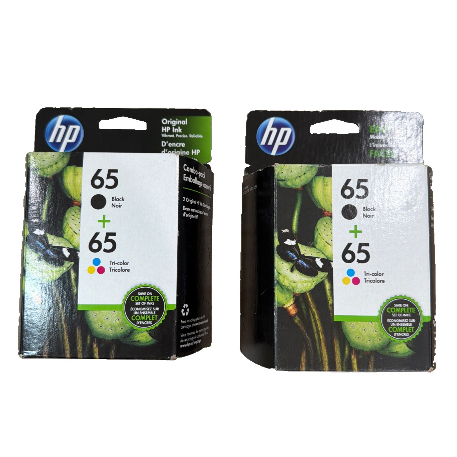 Two HP Genuine 65 Ink Cartridge 2-Pack Black & Tri-Color OEM Factory Sealed Exp