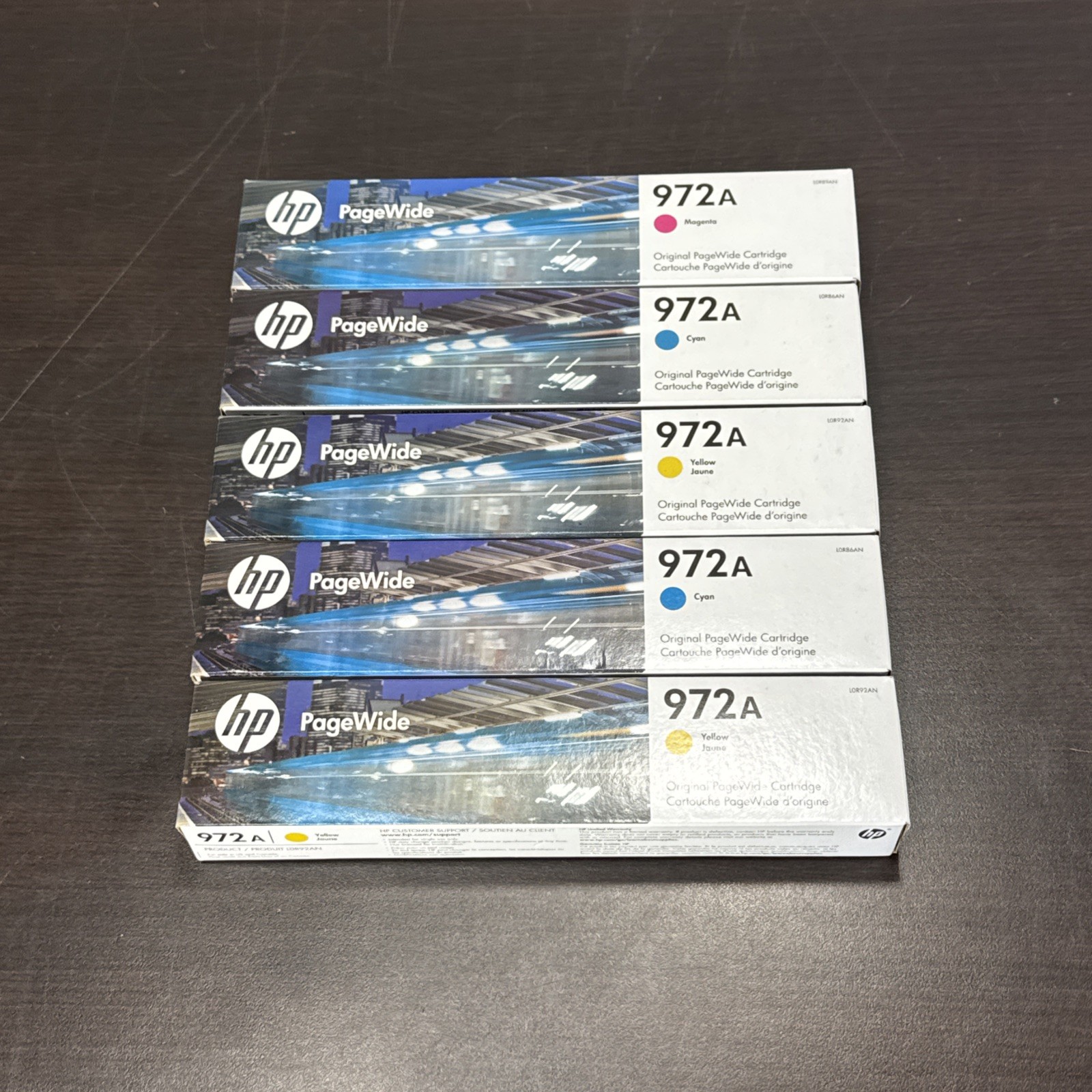Set 5 Genuine Sealed HP 972A Cyn Mag Yel Inkjets 2023-2026 NEW GENERATION