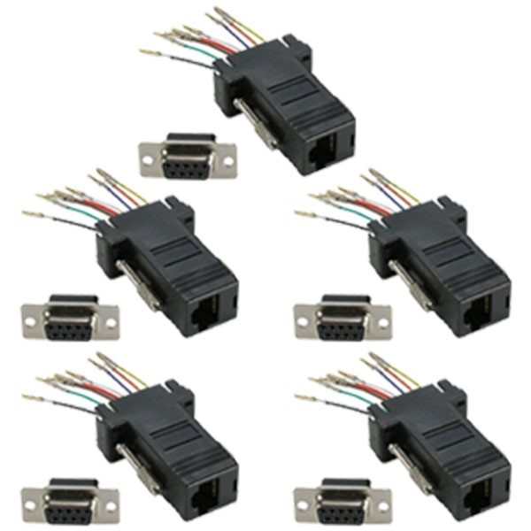 5x DB9 9 Pin RS232 Serial Port Female to RJ45 Female Network Adapter 8P8C Black