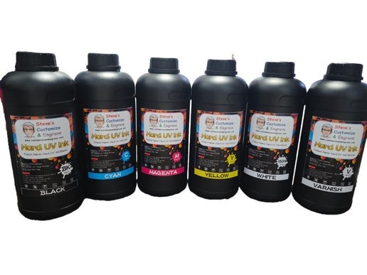 Set Of Six UV Hard Ink Cyan Magenta Yellow Black Varnish 1000ml For Epson