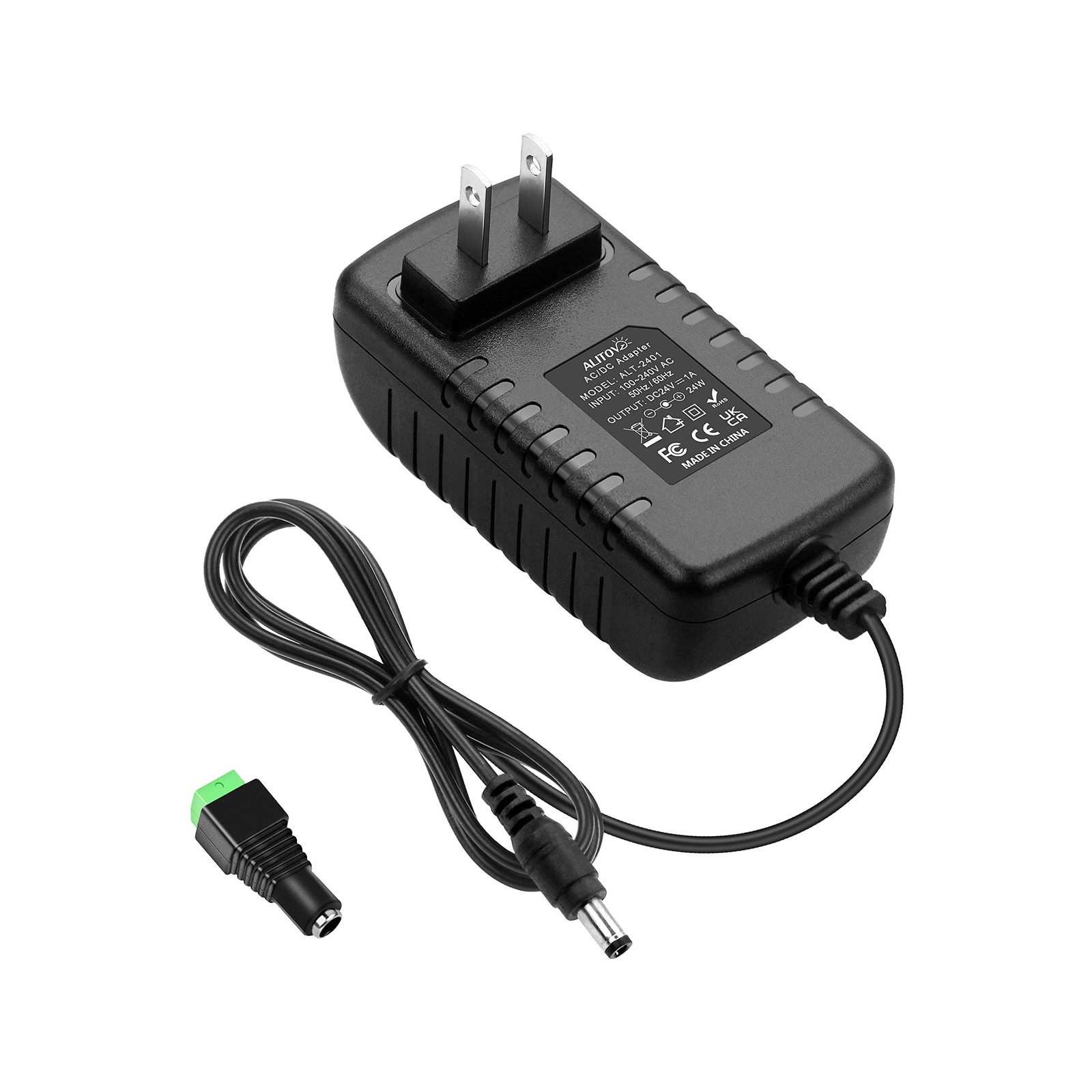ALITOVE 24V 1A 24W DC Power Supply Adapter 100~240V AC to 24 1 Pack, Black