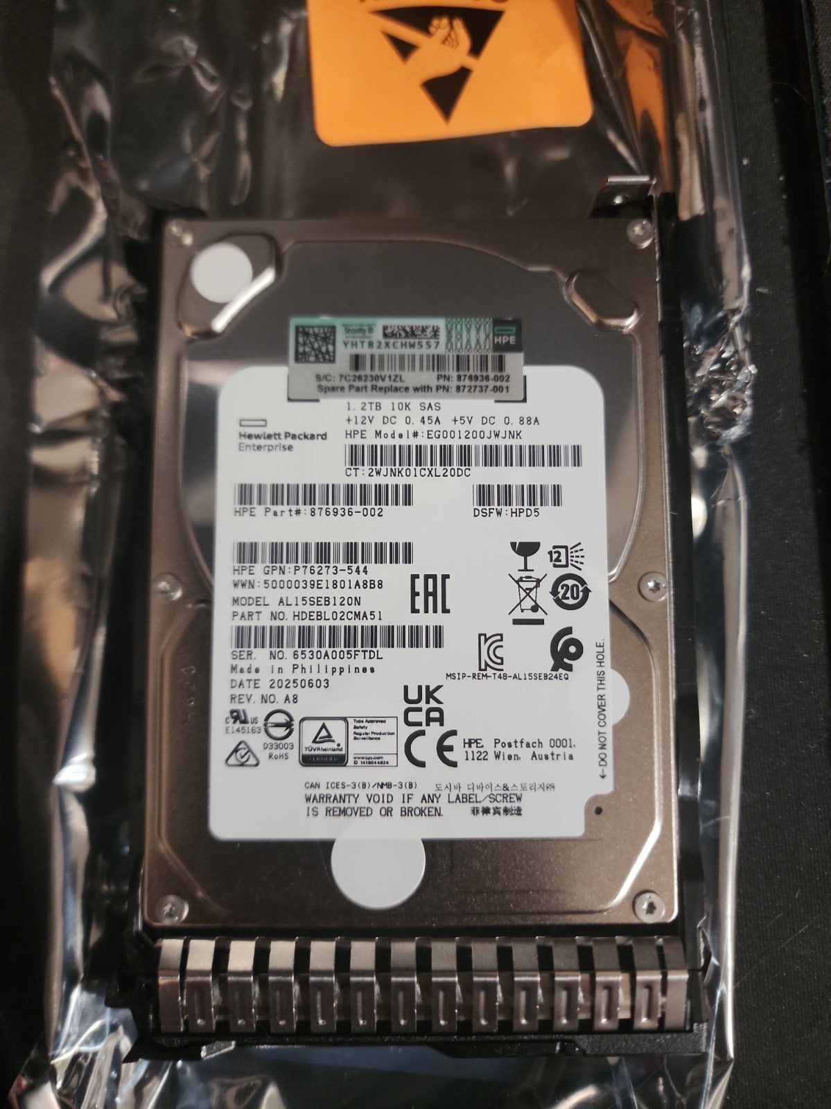 NEW/OPEN BOX HPE 1.2TB 10K 12G SAS SFF HDD 876936-002 872737-001 Smart Carrier