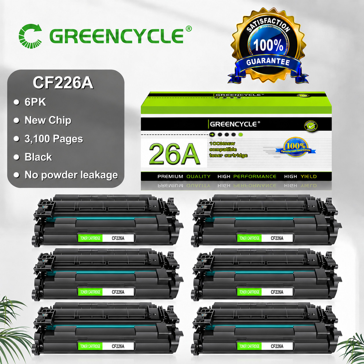 GREENCYCLE 6 Pack 26A CF226A Toner Cartridge for HP M402n M402dn M426fdw M426fdn
