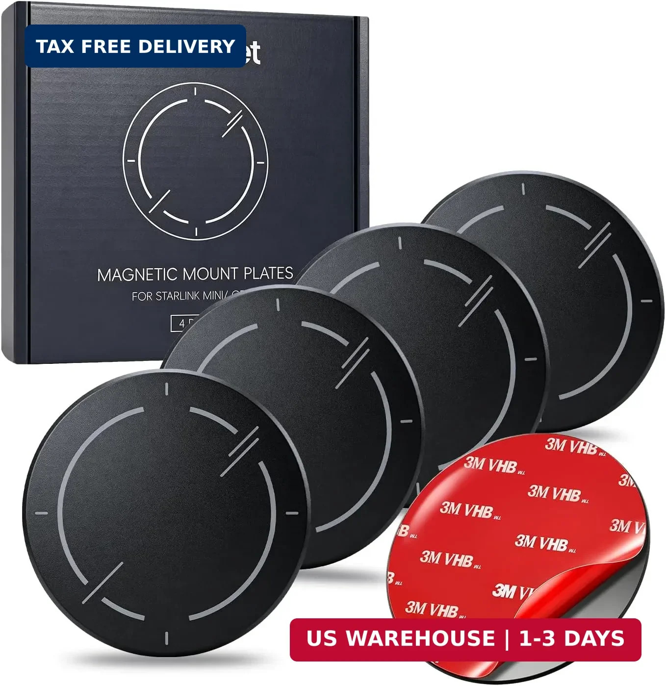 Starlink Mini/Gen 3 Adhesive Metal Plates for Magnetic Mount, 4-Pack | 3M VHB Ba