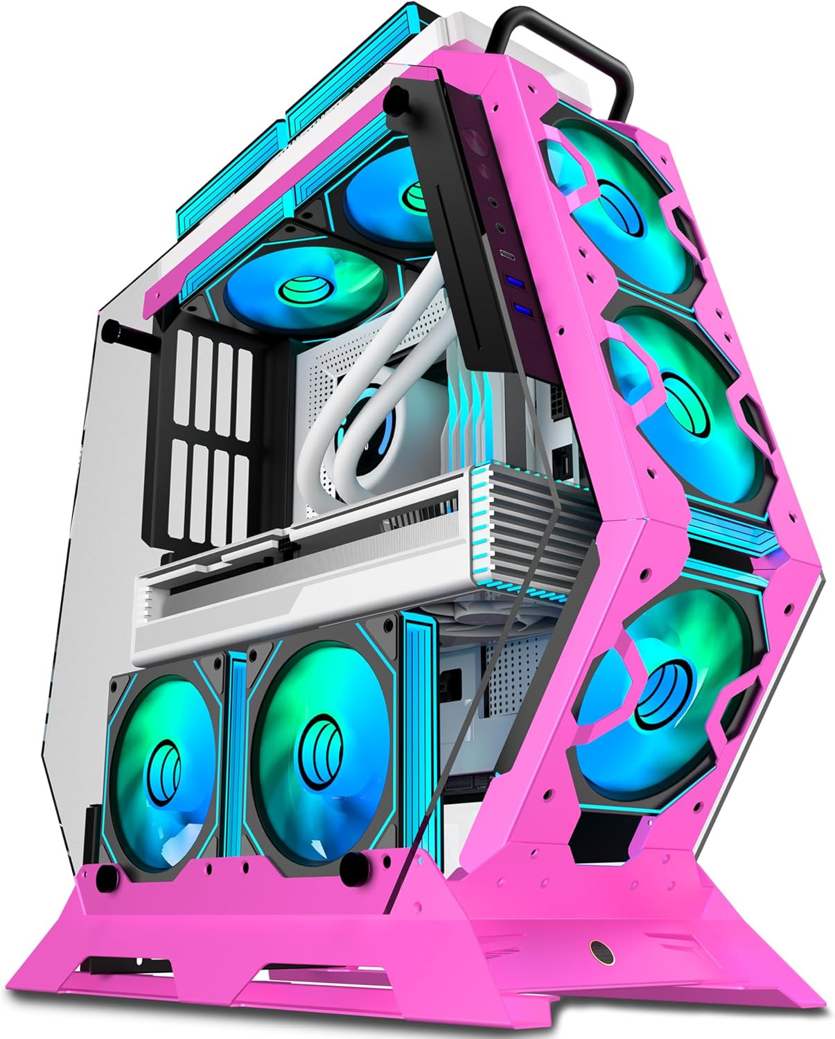 PC Case C570 ATX Mid Tower Tempered Glass Gaming Computer Open Frame Case with 7