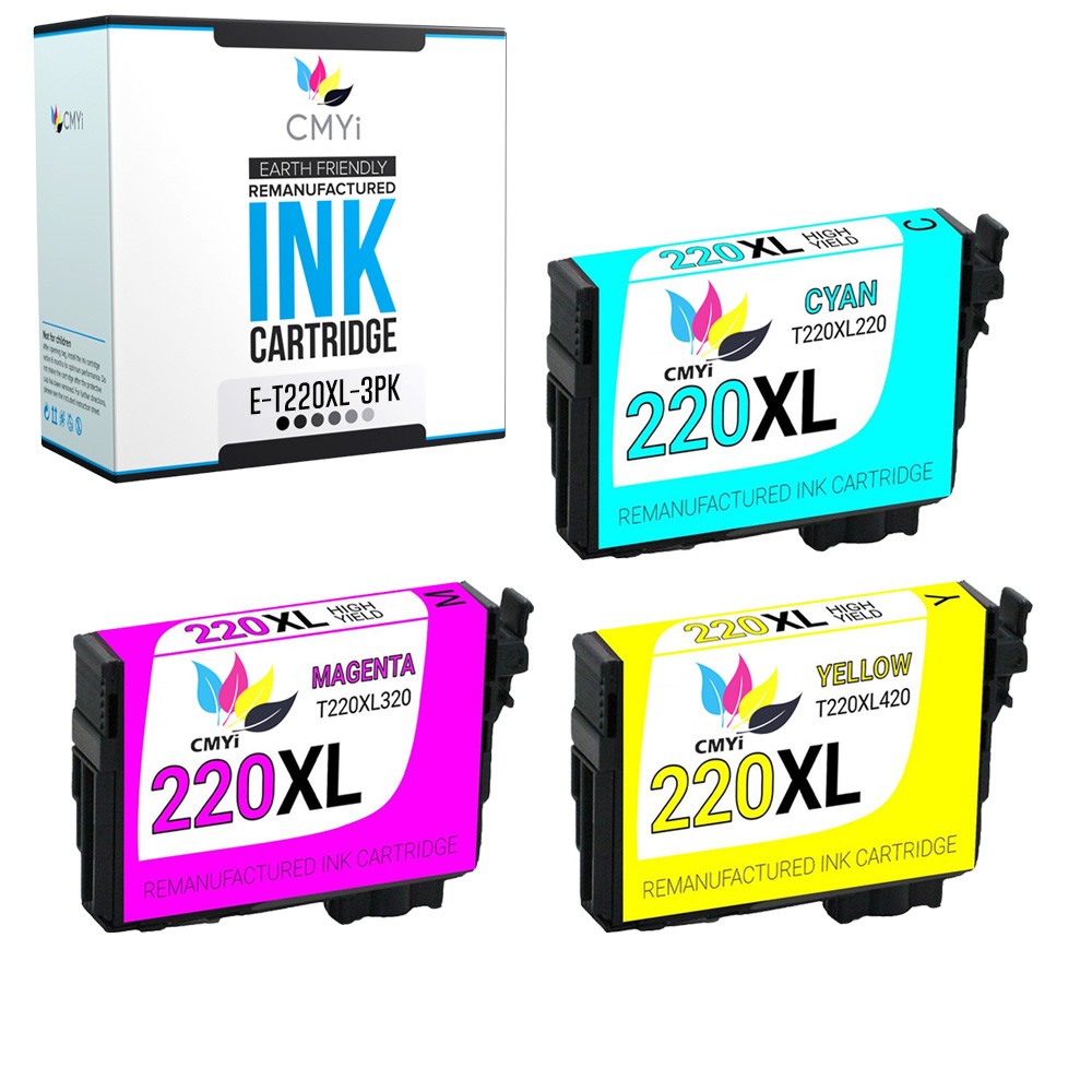 3X CMYi Replacement 220XL Color Ink Cartridges Fits Epson Workforce WF-2630 2660