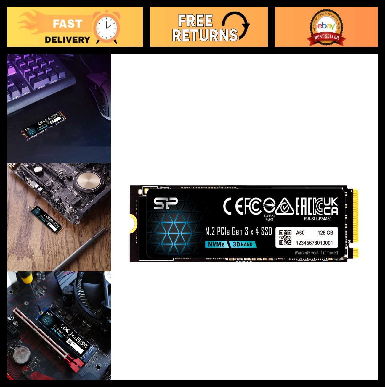 128GB NVMe M.2 PCIe Gen3x4 2280 SSD - High-Speed Storage Upgrade for Laptops & P