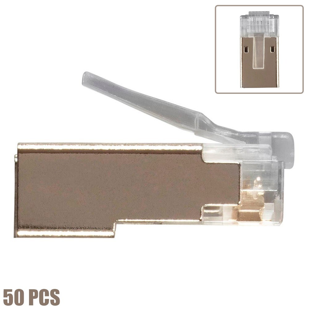 50 Pcs Cat6A RJ45 Network LAN Ethernet Shielded Plug Connector Cable End 8P8C