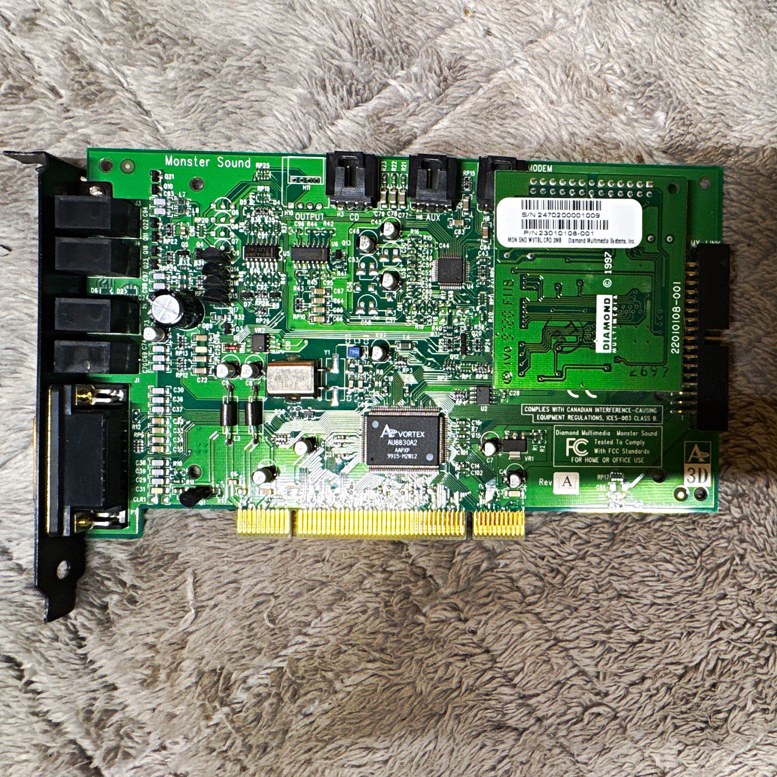 Diamond Multimedia Monster Sound MX300 PCI Sound Card CD/AUX, Game Port